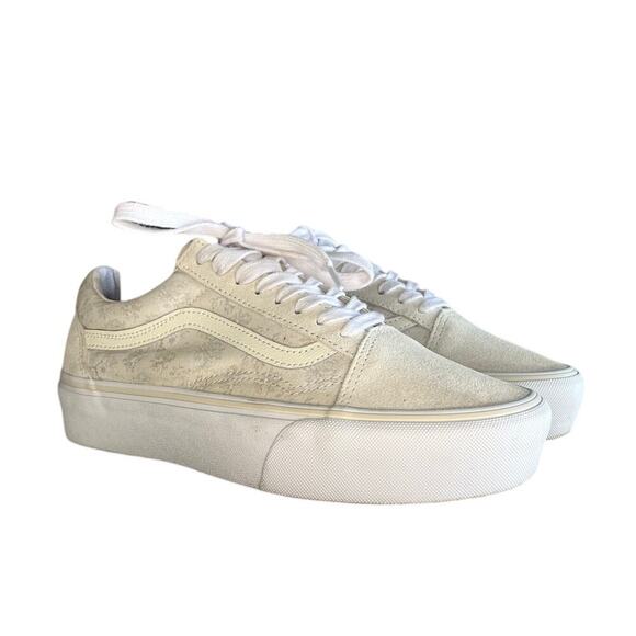 ***SOLD*** Vans Old Skool Low Floral Lift Platform Sneakers Size 9 White Tan - Picture 3 of 6